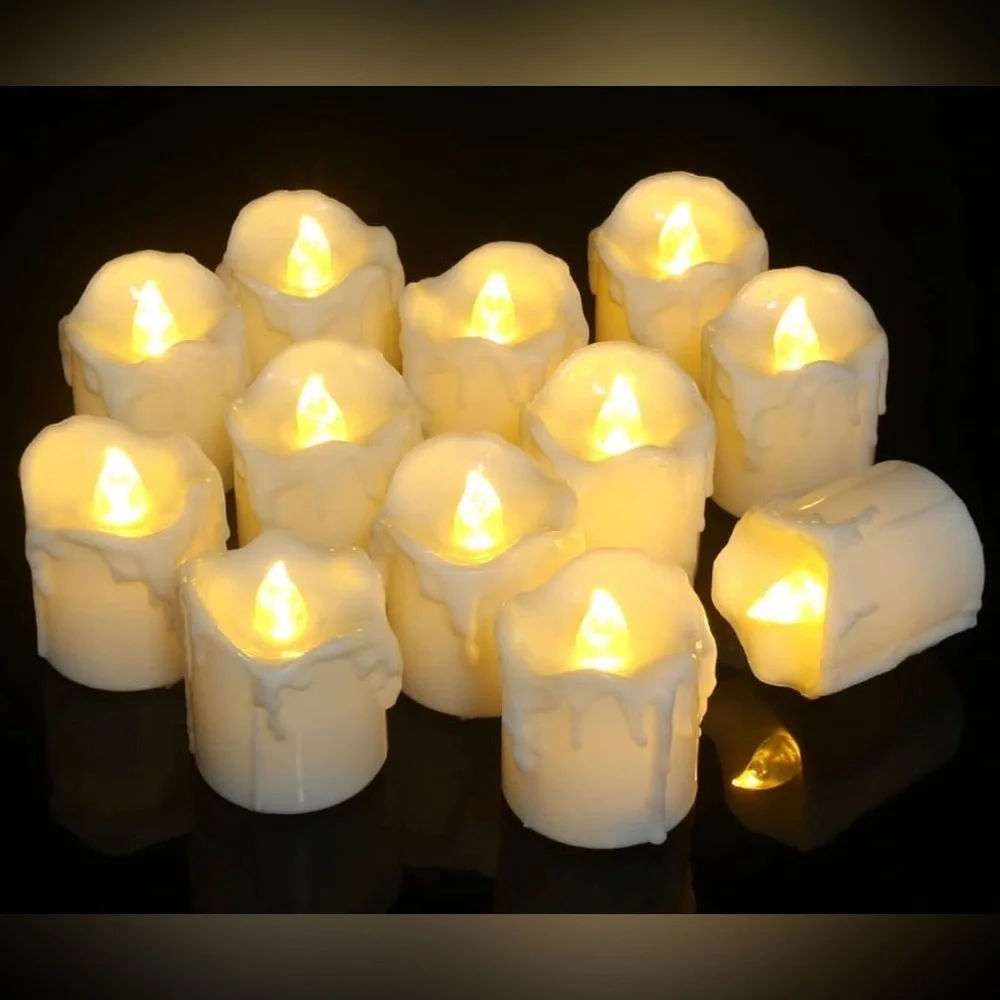 PChero LED Flameless Tea Light Candles Set of 12 Warm White Flickering Timer